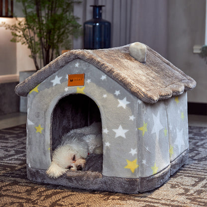 Casa plegable para perros, cama para Gato, Villa para perros de invierno, caseta para dormir, nido extraíble, cueva cerrada cálida, sofá, suministros para mascotas