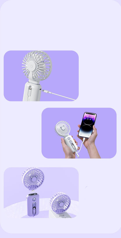 2-in-1 Handheld Fan Fast Charging Power Supply Portable Handheld Small Fan Desktop Silent Mini Fan For Home - Here2Save