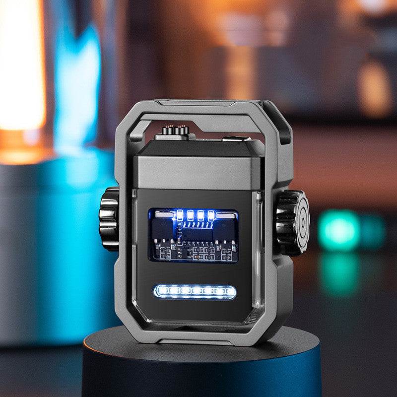 New Pulse Lighter Double Arc Outdoor Windproof Type-C Charging Electric Lighter Mechanical Alloy Rotary Gyroscope Decompression Tool - Here2Save