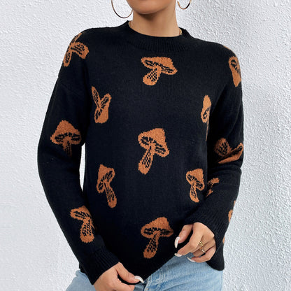 Jacquard Crewneck Pullover Knitted Sweaters For Women Casual Skull Halloween Sweater Autumn And Winter Tops