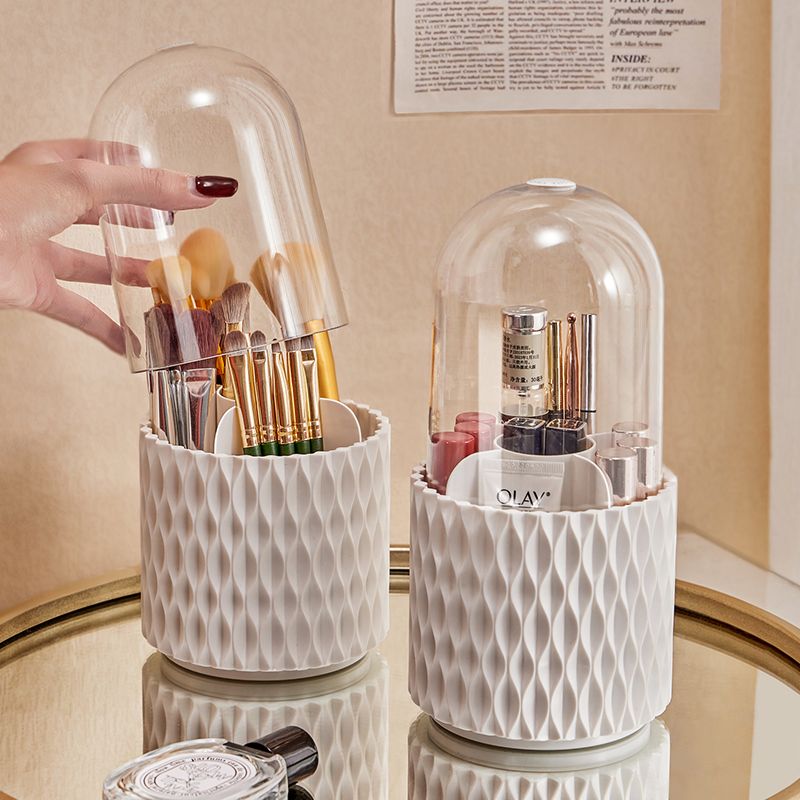 360 Rotating Large Capacity Transparent Makeup Brush Storage Pen Holder Acrylic Dust With Lid Desktop Cosmetic Storage Box - Here2Save