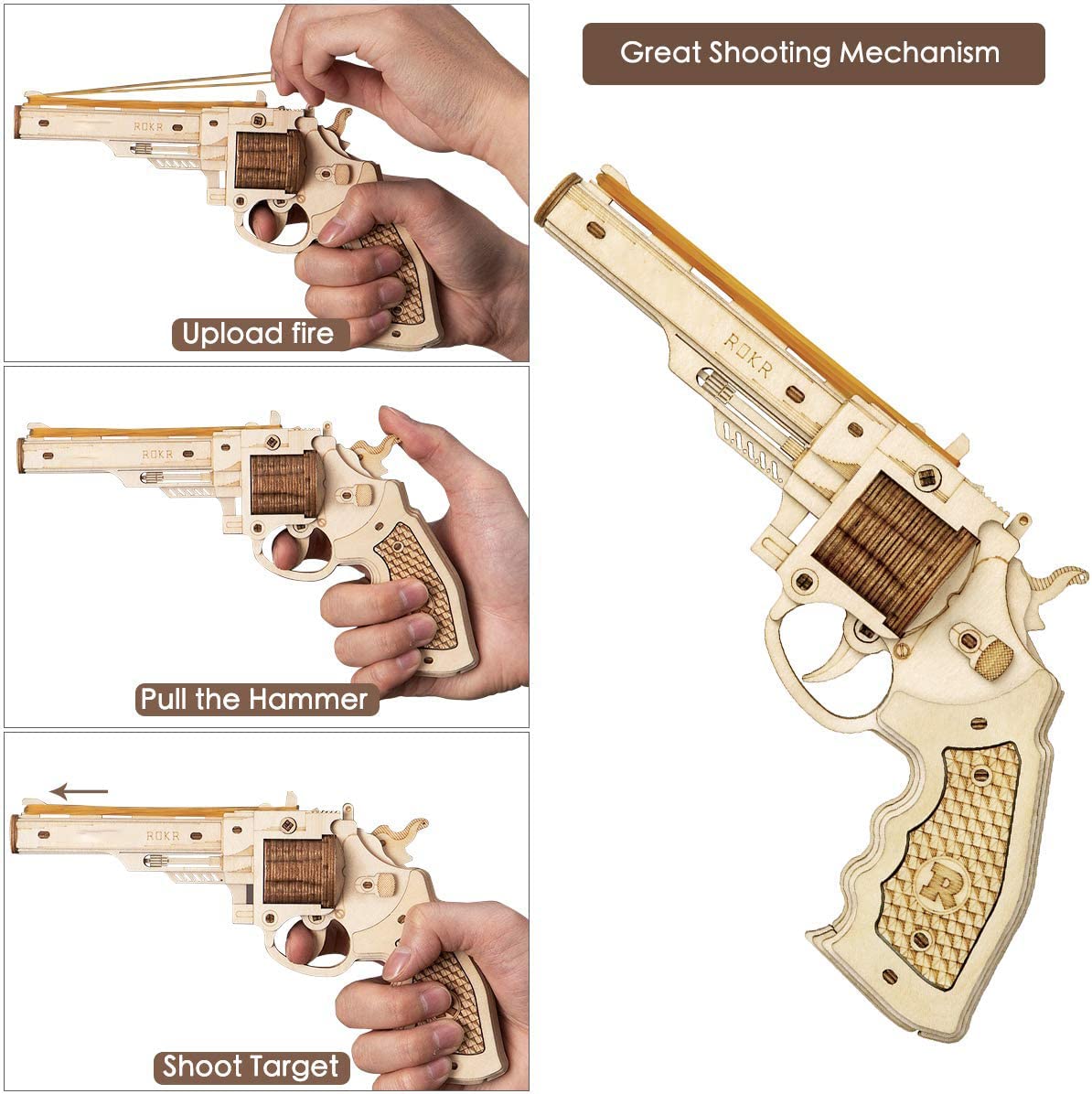 ROKR rompecabezas de madera juguetes de pistola modelo DIY kits de construcción 3D para regalos