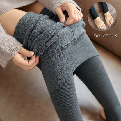 Leggings a rayas de cintura alta, pantalones de Cachemira de imitación de estiramiento alto, gruesos y cálidos para invierno, pantalones ajustados para Fitness para mujer