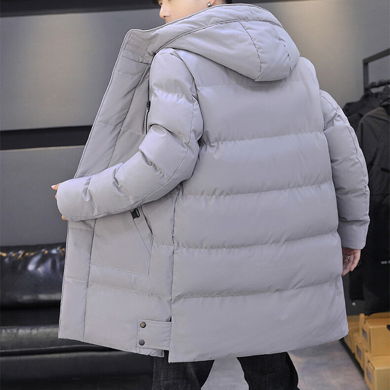 Chaqueta Larga Con Capucha Hombres Invierno Cálido Abrigo A Prueba De Viento Moda Color Sólido Ropa Al Aire Libre