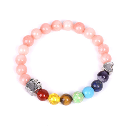 White Point Blue Love Small Peach Heart Colorful Natural Stone Bracelet