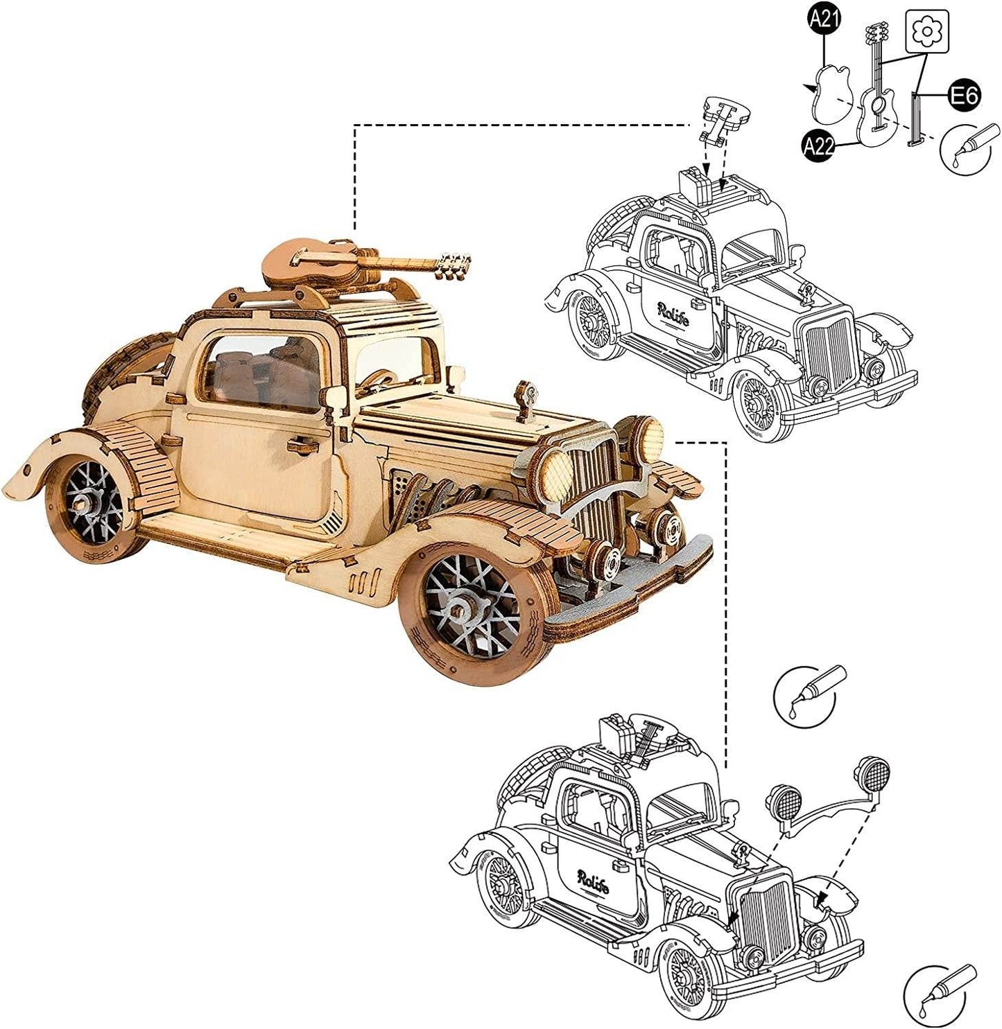 Robotime Rolife Vintage Car Model 3D Wooden Puzzle Toys For Chilidren Kids - Here2Save