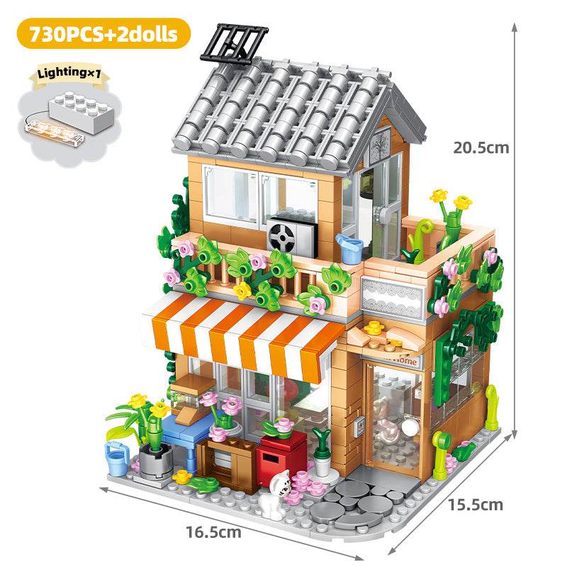 Street View Building Florist Coffee Shop Granular Pieced Blocks Toys - Here2Save