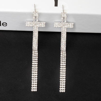 Fashion Jewelry 925 Silver Needle Ornaments Rhinestone Letter B Earrings Banquet Tassel Ear Ornaments Female