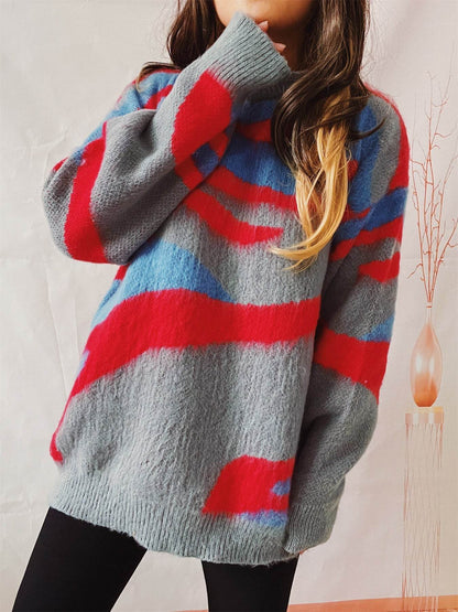 Women's Fashion Casual Irregular Striped Sweater - Here2Save