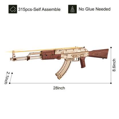 Robotime Rokr Automatic Rifle AK-47 3D Wooden Assembly Gun Double Firing Modes Funny DIY Toys For Kids Adults Justice Guar LQ901 - Here2Save