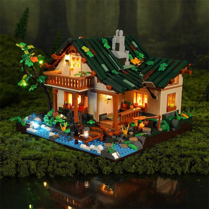 The Lakeside Hut Is Equipped With LED Lighting Puzzle Assembly Building Block Lighting Toys - Here2Save