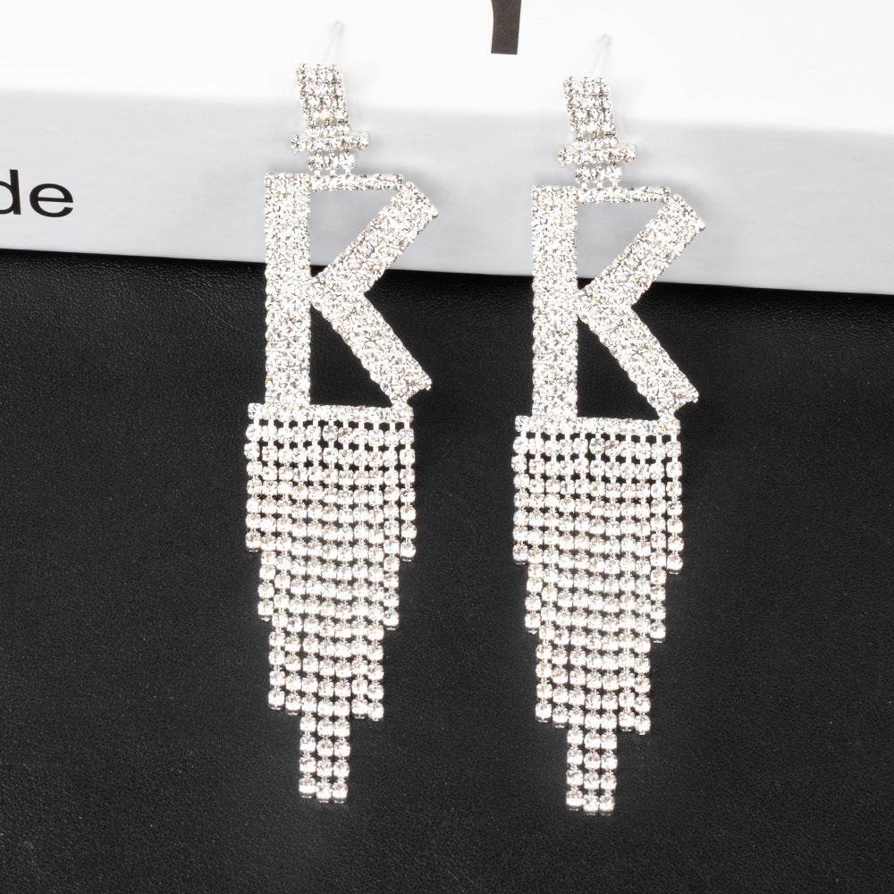 Fashion Jewelry 925 Silver Needle Ornaments Rhinestone Letter B Earrings Banquet Tassel Ear Ornaments Female - Here2Save