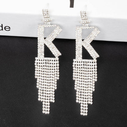 Fashion Jewelry 925 Silver Needle Ornaments Rhinestone Letter B Earrings Banquet Tassel Ear Ornaments Female - Here2Save