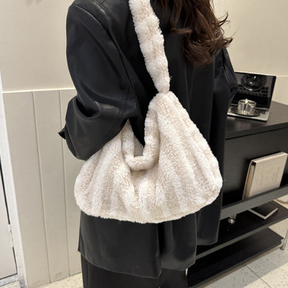 Bolso de felpa a rayas de gran capacidad para mujer, bolsos de hombro portátiles a la moda, bolsos peludos de compras para invierno