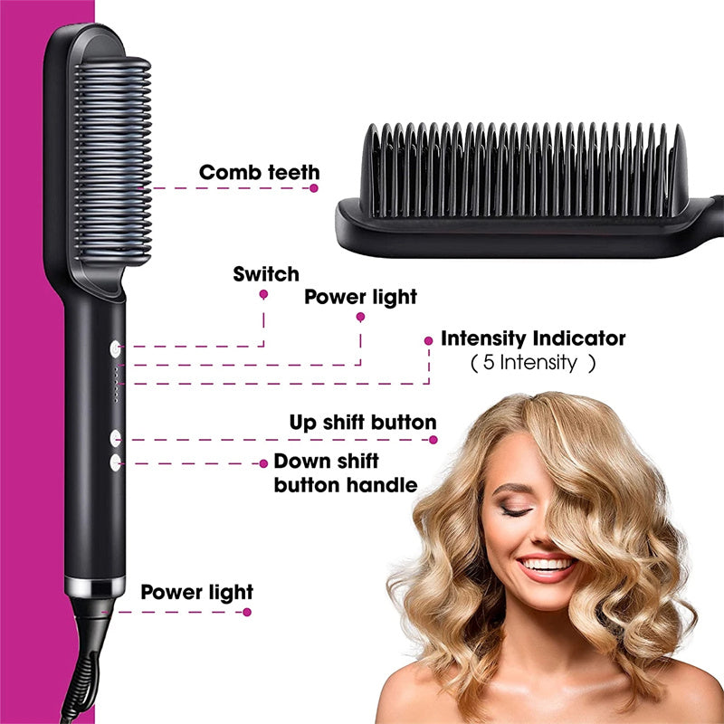 New 2 In 1 Hair Straightener Hot Comb Negative Ion Curling Tong Dual-purpose Electric Hair Brush - Here2Save