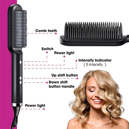 New 2 In 1 Hair Straightener Hot Comb Negative Ion Curling Tong Dual-purpose Electric Hair Brush - Here2Save