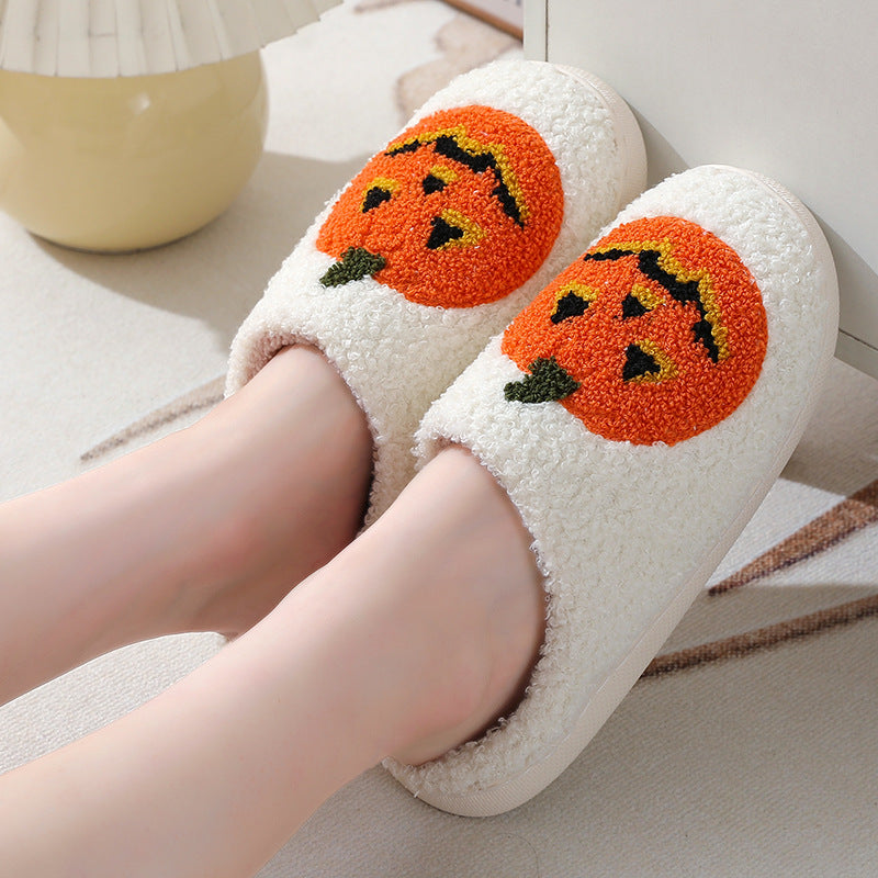 Halloween Pumpkin Cartoon Slippers Warm Winter Slippers Men And Women Couples Indoor House Shoes - Here2Save