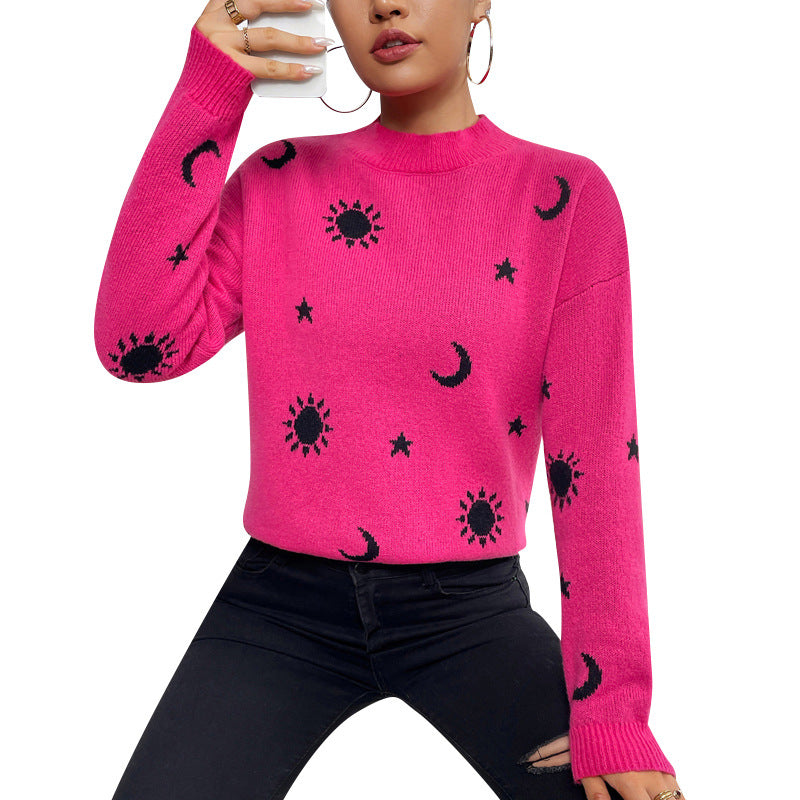 Jacquard Crewneck Pullover Knitted Sweaters For Women Casual Skull Halloween Sweater Autumn And Winter Tops