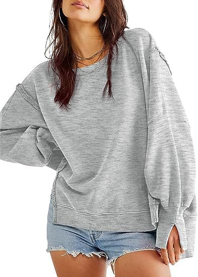 Sudadera lisa de gran tamaño con cuello redondo, jersey de manga larga, sudaderas con capucha, Tops, moda para otoño, ropa de mujer para invierno