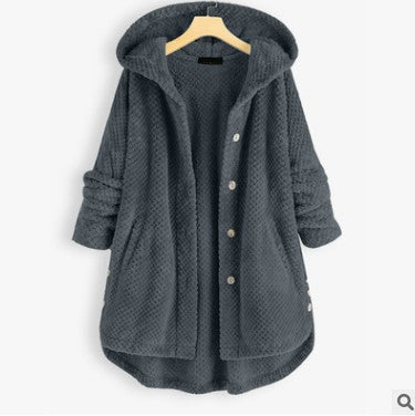 Women's Fashion Temperament Pure Color Hooded Double-sided Velvet Sweatshirt Coat