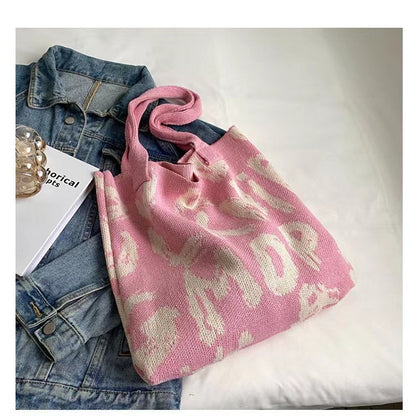 Bolso de punto con estampado de letras, bolso bandolera para compras a la moda, bolso de gran capacidad