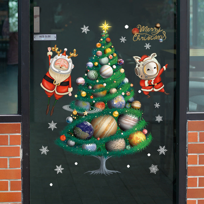 Cartoon Christmas Tree Glazing Plate Glass Decorative Removable Static Wall Sticker