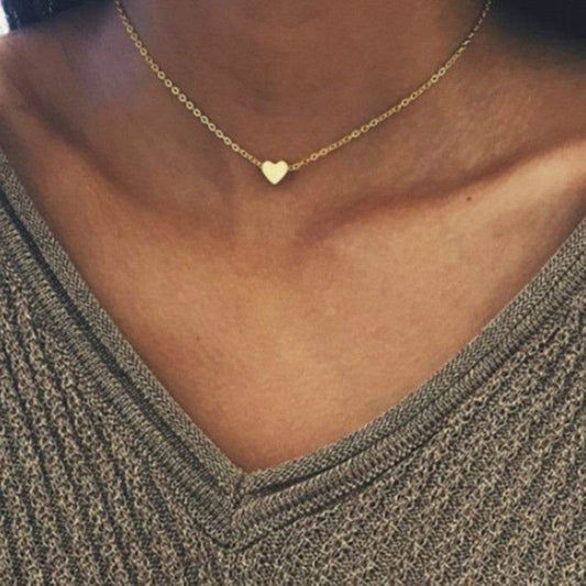 Simple Fashion Gold Color Double-sided Love Pendant Necklaces Clavicle Chains Necklace Women Jewelry Valentines Day Gift - Here2Save