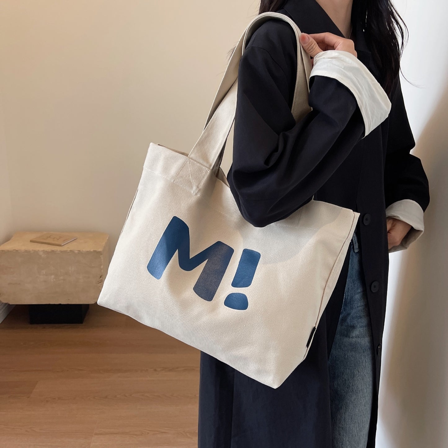 Bolsos de hombro con letras impresas, bolsos de lona para mujer, bolsos de compras para niñas, bolsos de compras ecológicos de gran capacidad