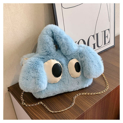 Cute Cartoon Big Eyes Dog Plush Bags For Women Winter Fashion Chains Handbags Designer Personalized Shoulder Crossbody Bag