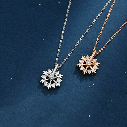 Rotatable 925 Silver Snowflake Necklace Women Luxury Niche Design Shiny Rhinestone Jewelry Autumn And Winter Birthday Gift For Friends - Here2Save