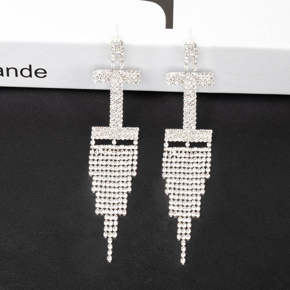 Fashion Jewelry 925 Silver Needle Ornaments Rhinestone Letter B Earrings Banquet Tassel Ear Ornaments Female - Here2Save
