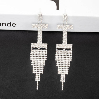 Fashion Jewelry 925 Silver Needle Ornaments Rhinestone Letter B Earrings Banquet Tassel Ear Ornaments Female - Here2Save