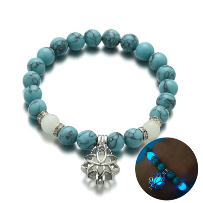 Energy Luminous Lotus Natural Stone Bracelet Yoga Healing Luminous Glow In The Dark Charm Beads Bracelet For Men Women Prayer Buddhism - Here2Save