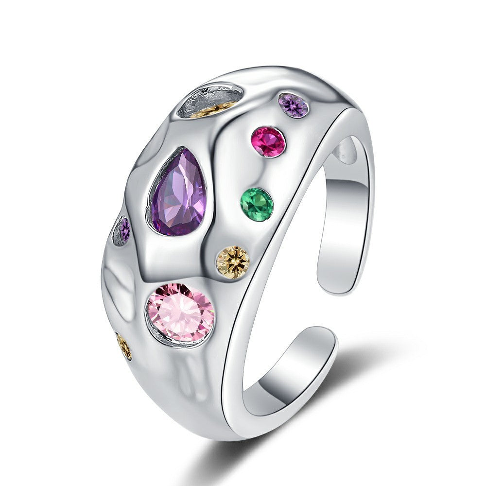 Colorful Rhinestones Rings For Women Temperament Niche Luxury Opening Ring