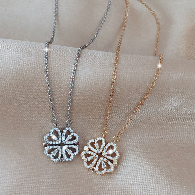 Explosive Style Detachable Deformed Four-leaf Clover Necklace For Women A Multi-wearing Zircon Small Love Short Clavicle Chain