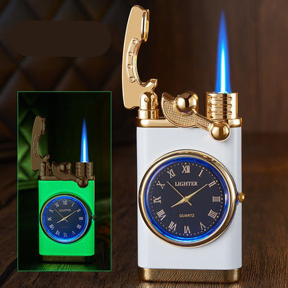 New Lighter With Electric Watch Rocker Arm Automatic Ignition Straight Blue Flame Lighter Creative Real Dial Inflatable Windproof Lighter Men's Watch Gift - Here2Save