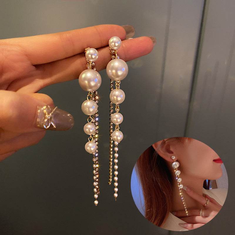 Temperament Pearl Tassel Long Earrings With 925 Silver Needle Fashion Luxury Personalized Earrings For Women - Here2Save