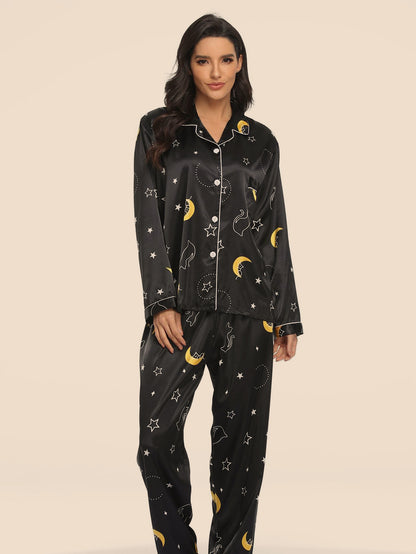 Women's Print Pajama Set Long Sleeve Tops And Pants Loungewear Sleepwear