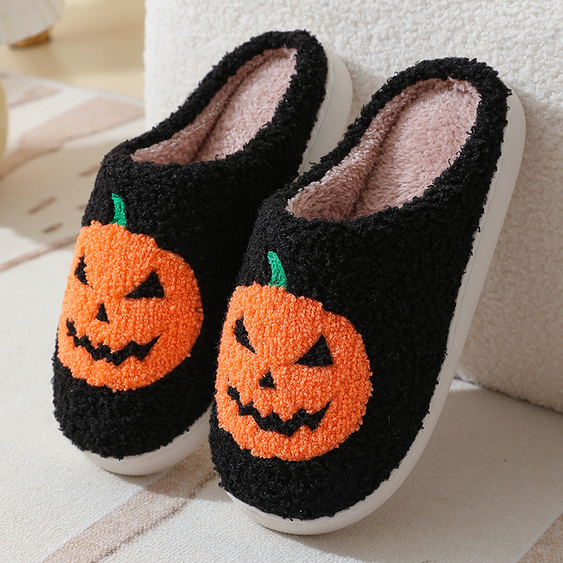 Halloween Pumpkin Cartoon Slippers Warm Winter Slippers Men And Women Couples Indoor House Shoes - Here2Save