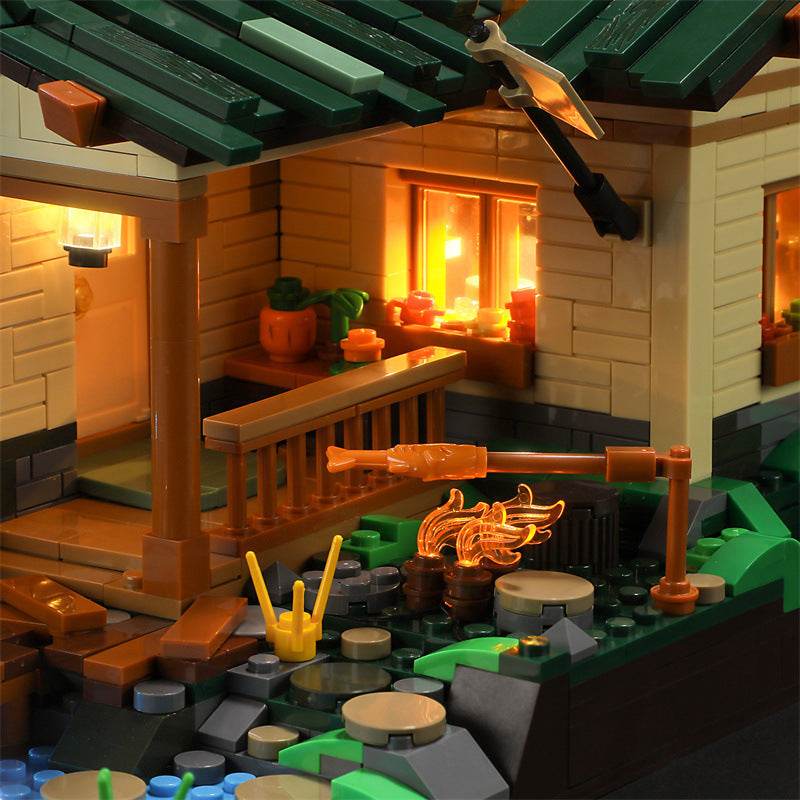The Lakeside Hut Is Equipped With LED Lighting Puzzle Assembly Building Block Lighting Toys - Here2Save