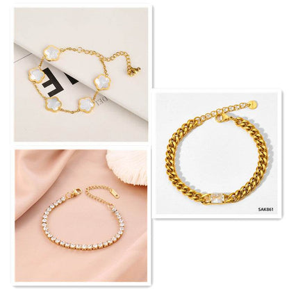New Stainless Steel Plant Fritillary Five Leaf Petals Earring Bracelet Necklace Jewelry Set Women Cross-border Hot Selling Lot - Here2Save