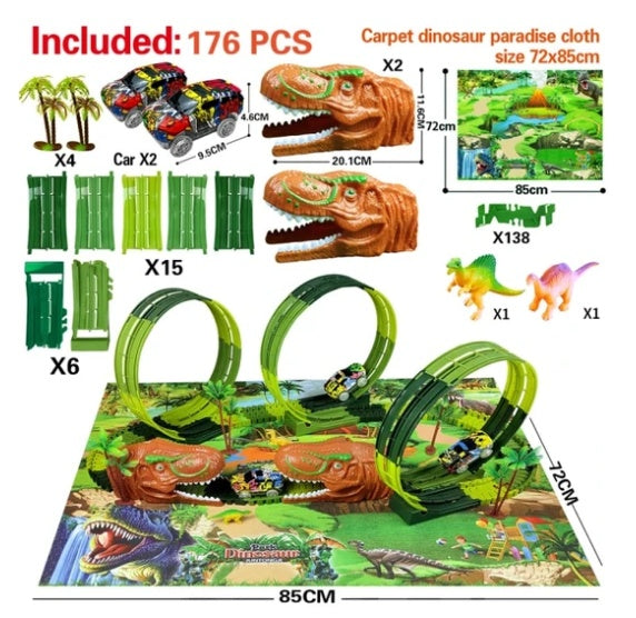 Pista eléctrica ensamblada para niños, simulación de carreras, Animal, dinosaurio tiranosaurio, juguete, rompecabezas, regalo para niño