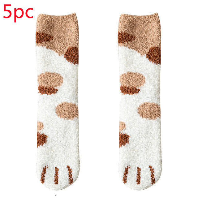 Women's Coral Fleece Cat Paw Pattern Kawaii Thick Warm Socks