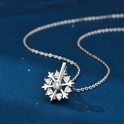 Rotatable 925 Silver Snowflake Necklace Women Luxury Niche Design Shiny Rhinestone Jewelry Autumn And Winter Birthday Gift For Friends - Here2Save