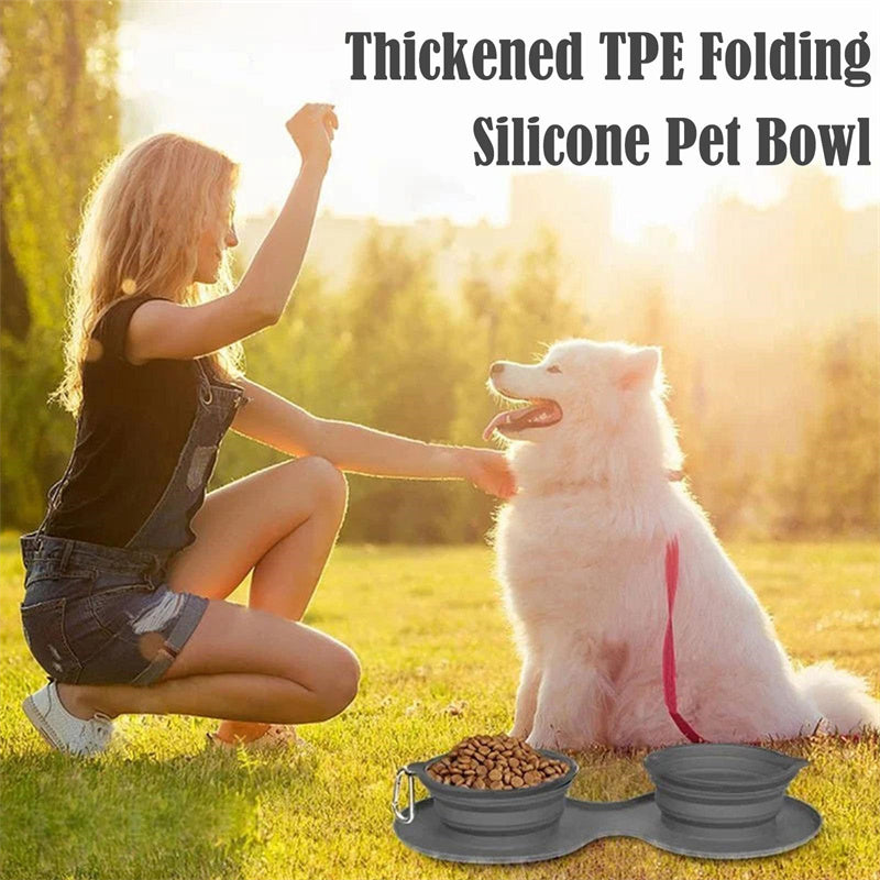 Rubber Foldable Double Bowl Pet Feeding Bowl Pets Supplies Dog Cat Bowls - Here2Save