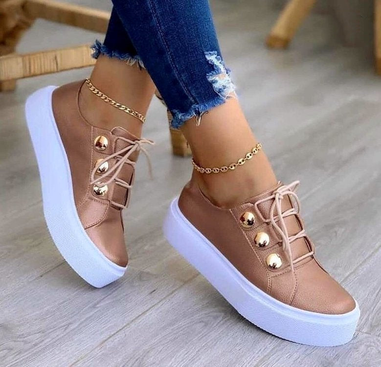 Zapatillas planas con cordones Zapatos casuales con remaches para mujer