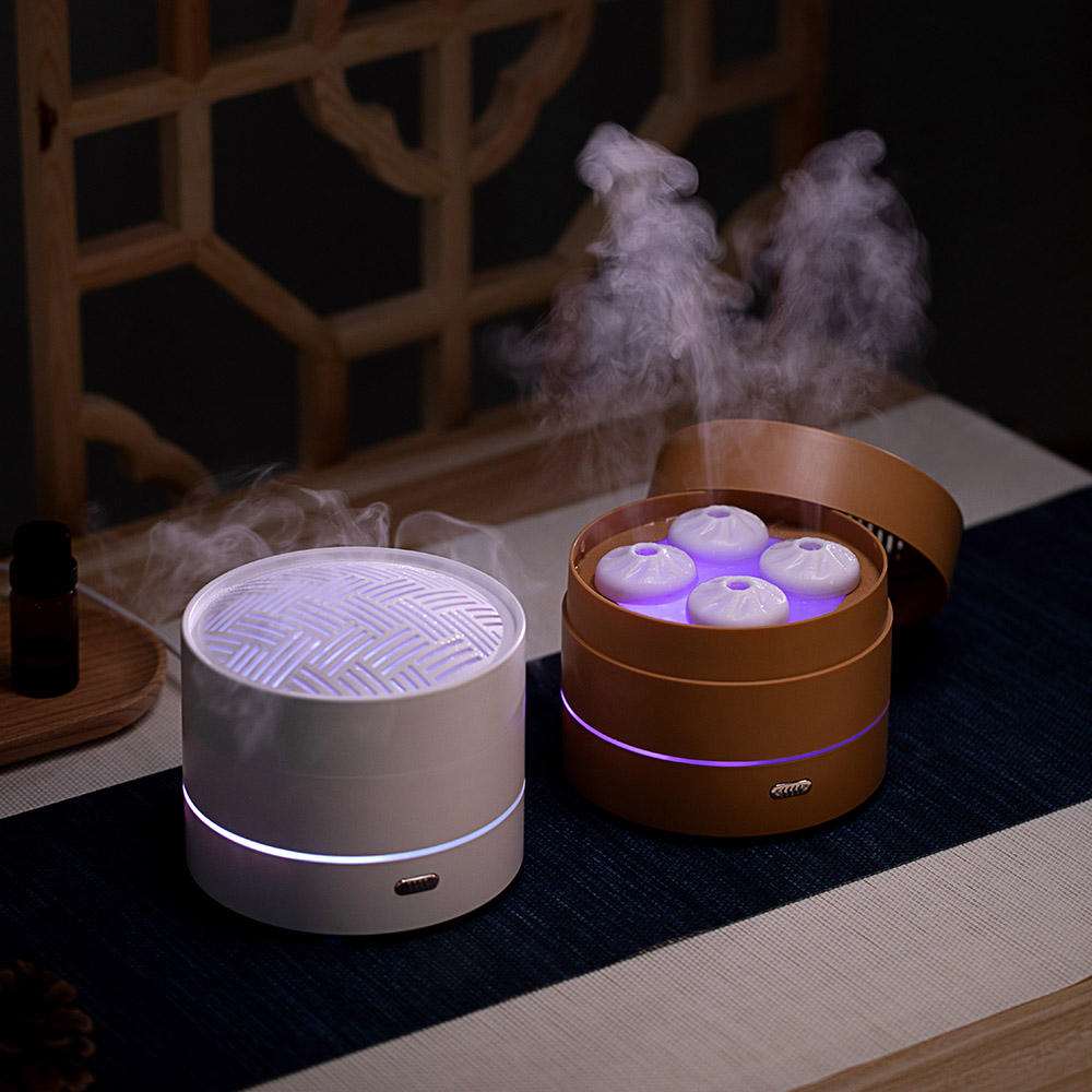 1pc Unique Four Spray Design Steaming Bun Aroma Diffuser 200ml USB Ultrasonic Air Humidifier LED Night Light Essential Oil Diffuser Aromatherapy Diffuser For Home Office