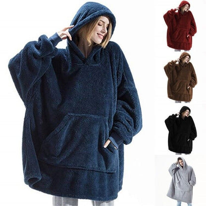 Hoodie Sweatshirt With Big Pocket Tops Sweater Comfortable Loose Double-Sided Fleece Thicker Wearable Blanket - Here2Save