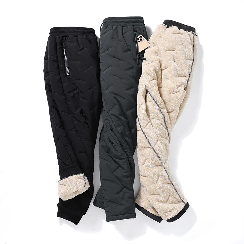 Pantalones de hombre de terciopelo de invierno engrosamiento pantalones de lana sueltos con bolsillo con cremallera pantalones de correr cálidos a prueba de viento de gran tamaño