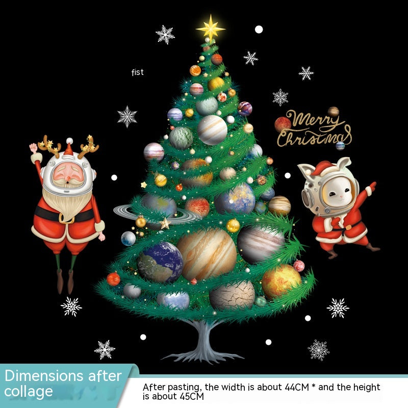 Cartoon Christmas Tree Glazing Plate Glass Decorative Removable Static Wall Sticker